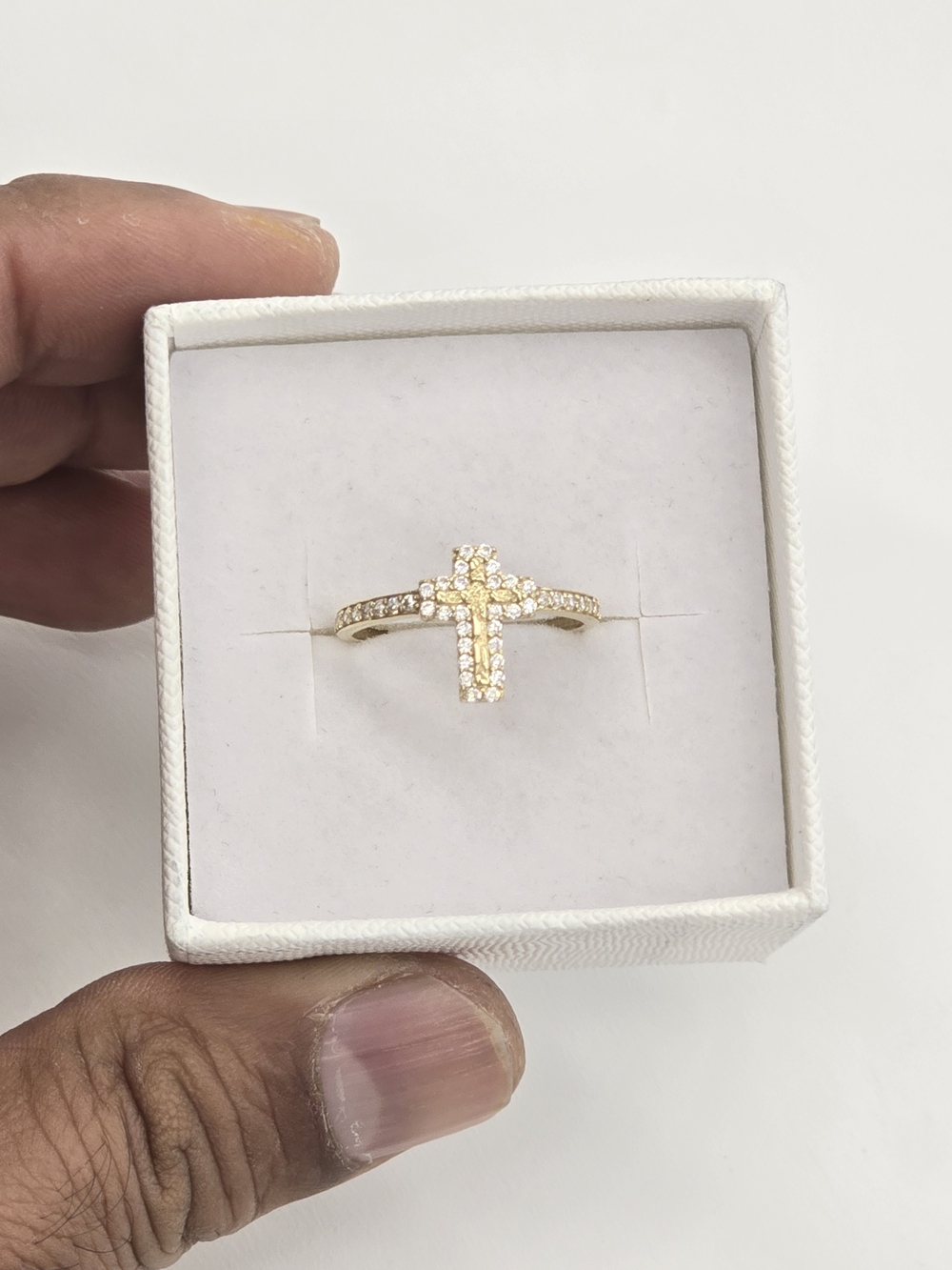 10k Real Gold Nugget Cross Ring For Women